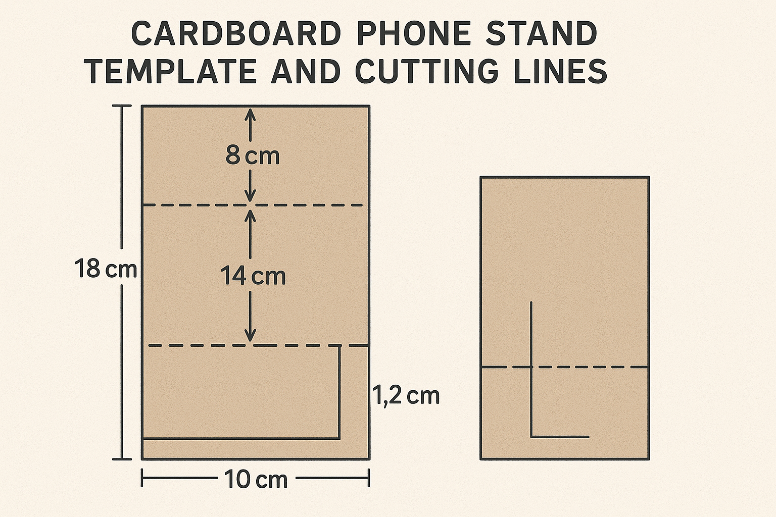 Cardboard phone stand template and cutting lines